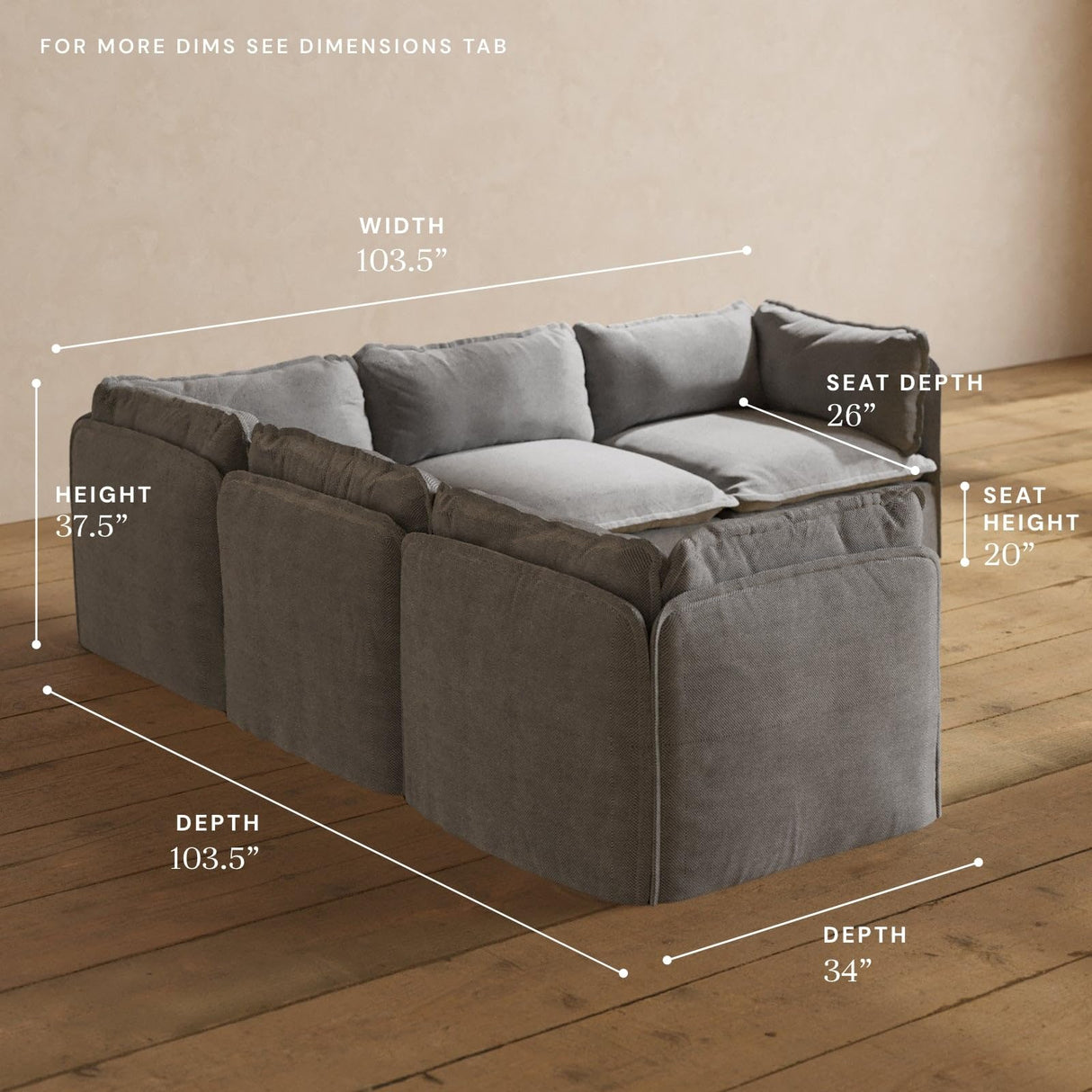 Anabei Modular Washable 5-Seater Corner Sectional in Ash | Deluxe+ Seat | Cloud Pillow Anabei