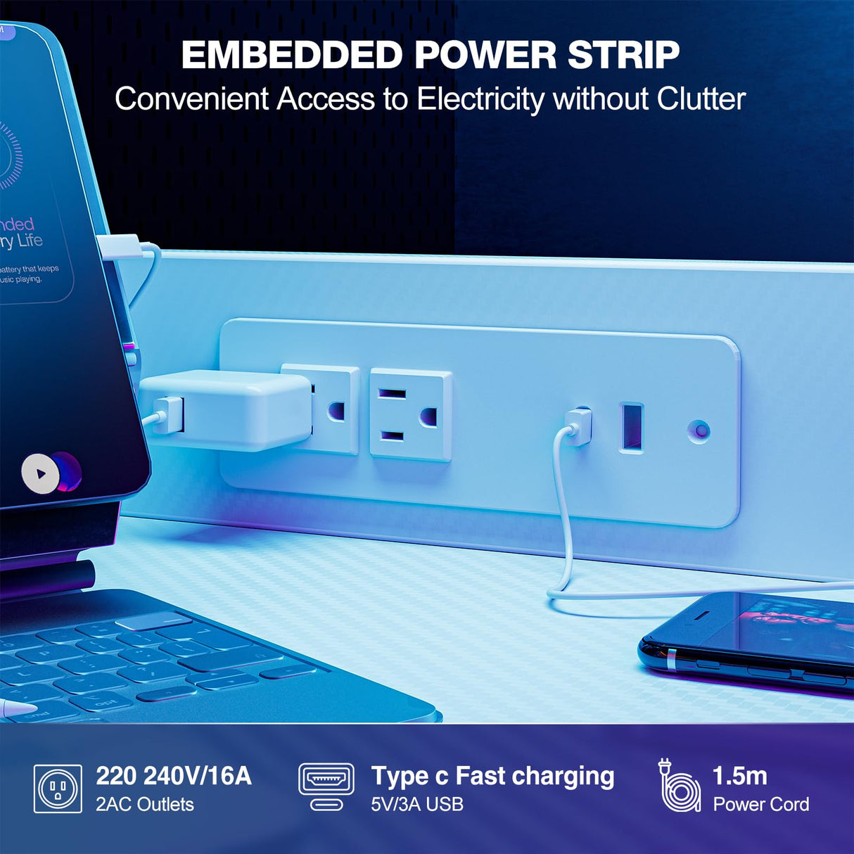 Grandder Gaming Desk 40 Inch with Power Outlet and LED Light, Computer Desk with Reversible Shelves and Storage Drawer, Pc Small Desk for Home Office Table with Bag, Carbon Fiber White Grandder