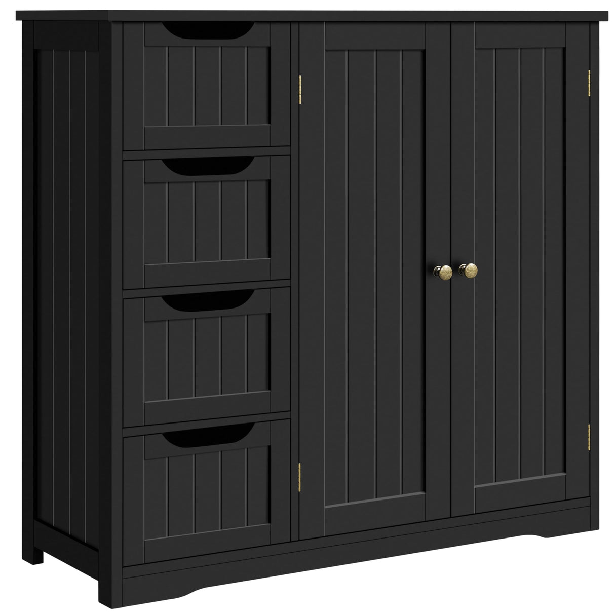 Yaheetech Black Wooden Bathroom Storage Cabinet with 4 Drawers and Double Doors Yaheetech