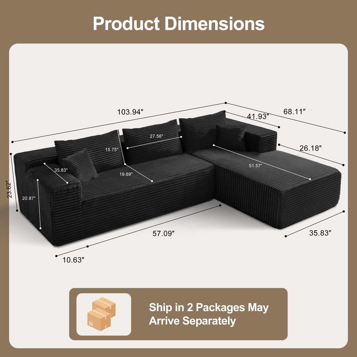 ComeWay 104" Sectional Couches for Living Room, Modular Sectional Sofa with Deep Seat, L-Shape Couch with Chaise, Cloud Couch for Living Room Bedroom, No Assembly Required (Flannel, Right) ComeWay