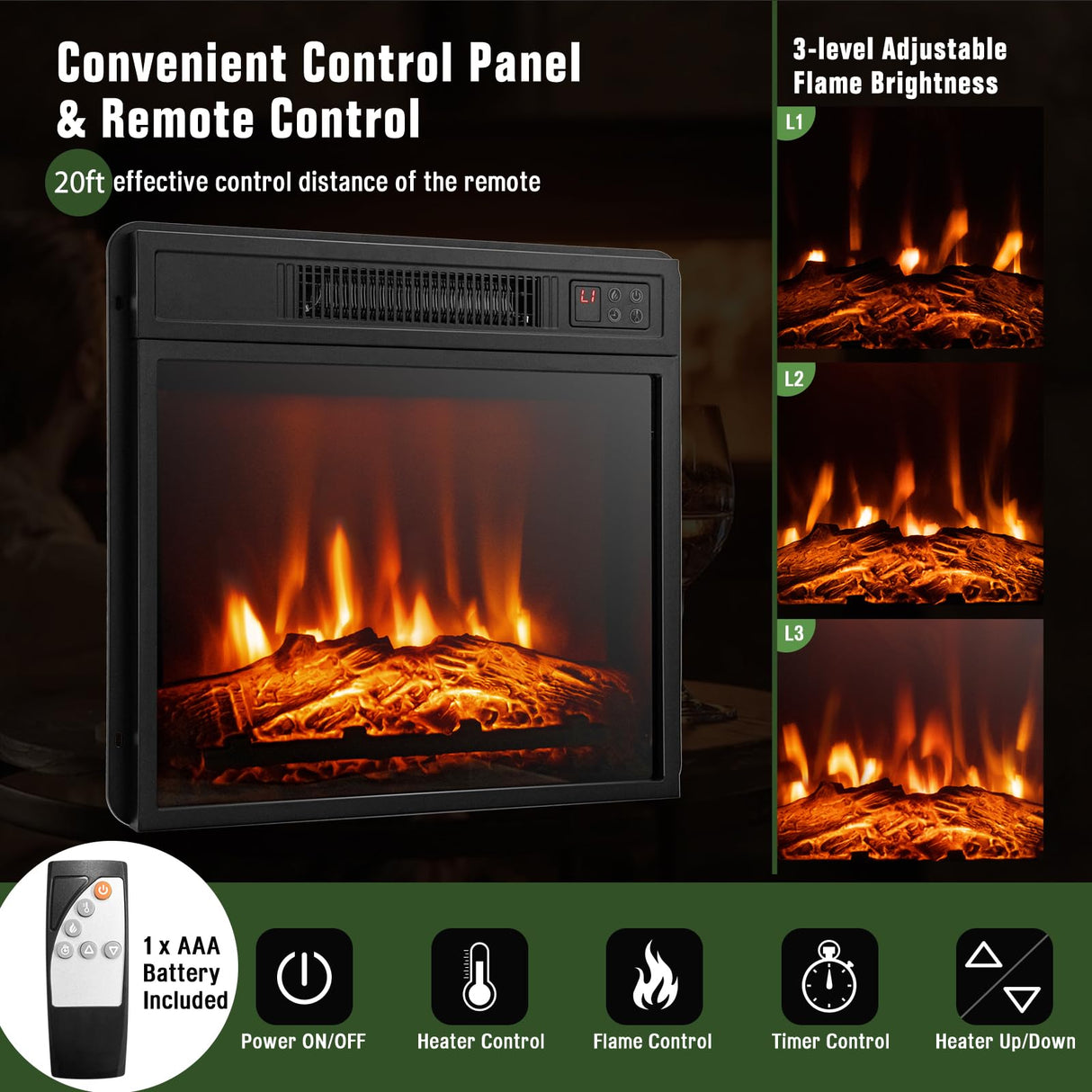 SIMOE Fireplace TV Stand for 55 TV, 48 Inch Tv Stand with 18 Inch Electric Fireplace Heater, Mondern Tv Console w/Cabinets & Doors, 6H Timer & Remote Control for Living Room, Home SIMOE