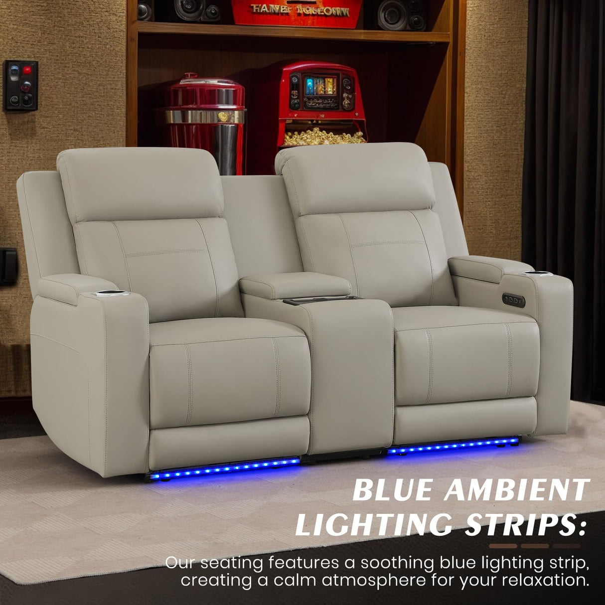 Neptane Dual Motor Power Reclining Loveseat with Wireless Charge, Power Loveseat Recliner Sofa with Adjustable Headrest/LED Light/Armrest Storage, Wall Hugger Couches for Living Room (Grey, 2 Seater) Neptane