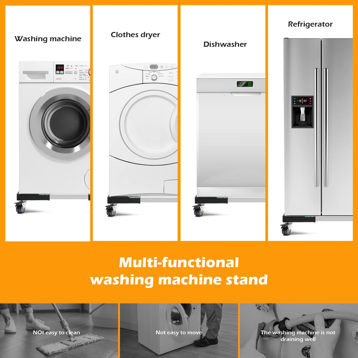 Nefish Furniture Dolly Adjustable Mini Fridge Stand Washing Machine Stand Mobile Roller with 4 Locking Swivel Wheels Universal Mobile Base Moving Cart for Dryer Refrigerator Nefish