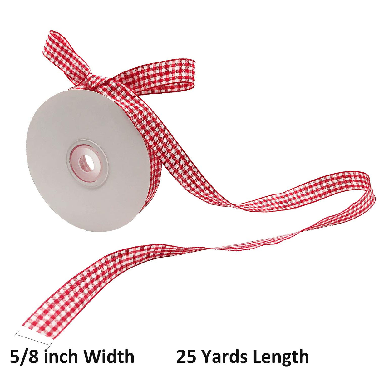 Red and White Gingham Ribbon, 5/8" x 25Yd Roll Picnic Craft Red Buffalo Ribbon for Crafts Hair Accessories and Christmas Gift Wrapping,5/8 Inch Polyester Woven Edge +60" Tape Measurement DAYEDZ