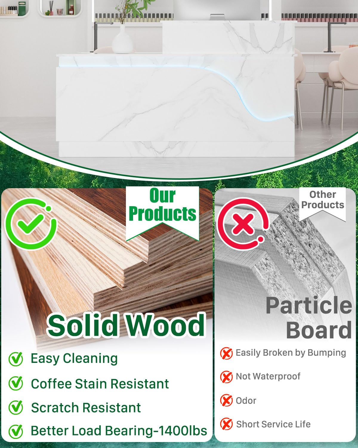 Gguileb Front Desk Solid Wooden Modern Reception Desk with Counter & Lockable Drawers & Cabinets, Retail Checkout Counters for Checkout/Office/Beauty Salon/Store (White-Right, 63×23.6×39.3″) Gguileb