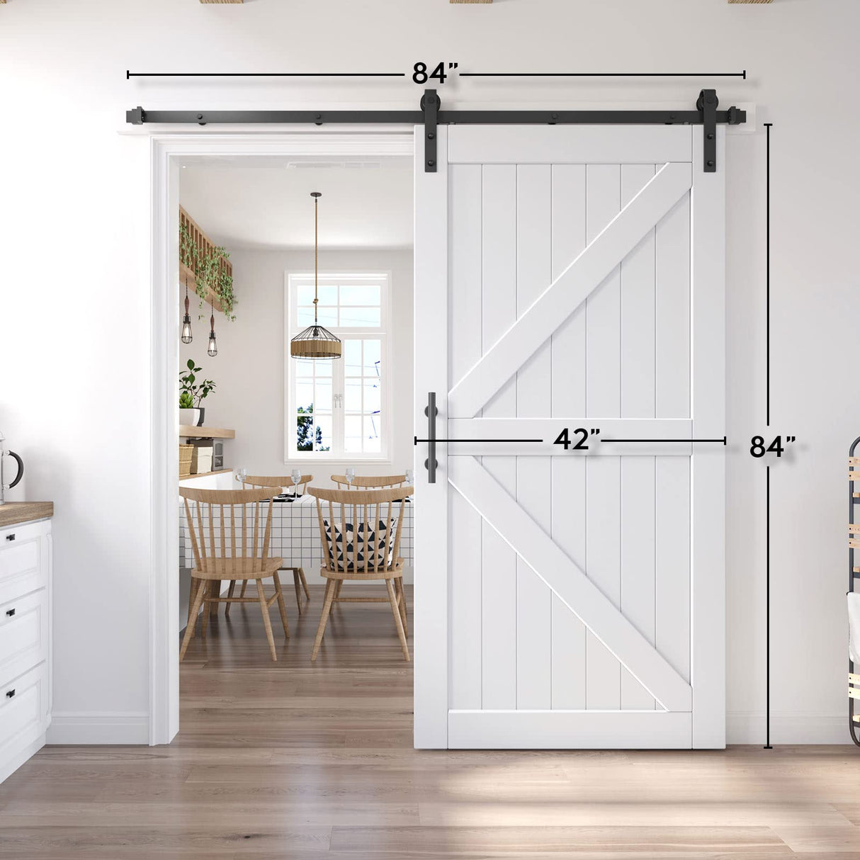 EaseLife 42in x 84in Sliding Barn Door with 7FT Barn Door Hardware Track Kit Included,Solid LVL Wood Slab Covered with Water-Proof & EaseLife