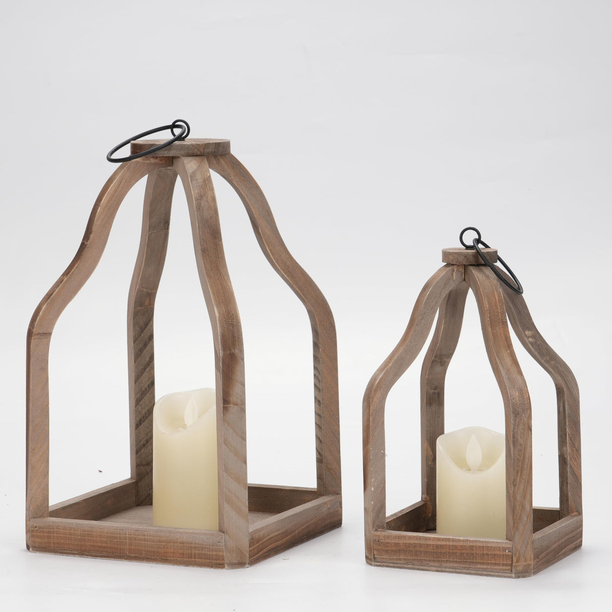 Romadedi Farmhouse Decorative Lantern Wooden - Set of 2 Rustic Wood Lanterns Candle Holder for Wedding Table Centerpieces Indoor Outdoor Fireplace Mantle Home Decor, Brown Romadedi