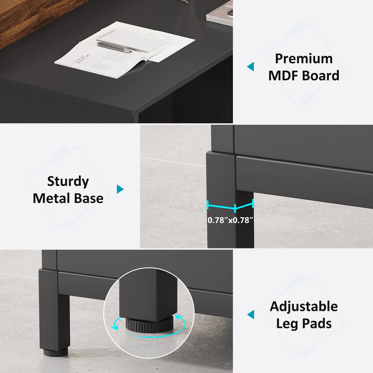 Condemo L-Shaped Reception Desk with LED Lights, 60 inch Modern Front Desk, Checkout Counter Table for Office, Lobby, Cafe, Beauty Salon, Black and Walnut Condemo