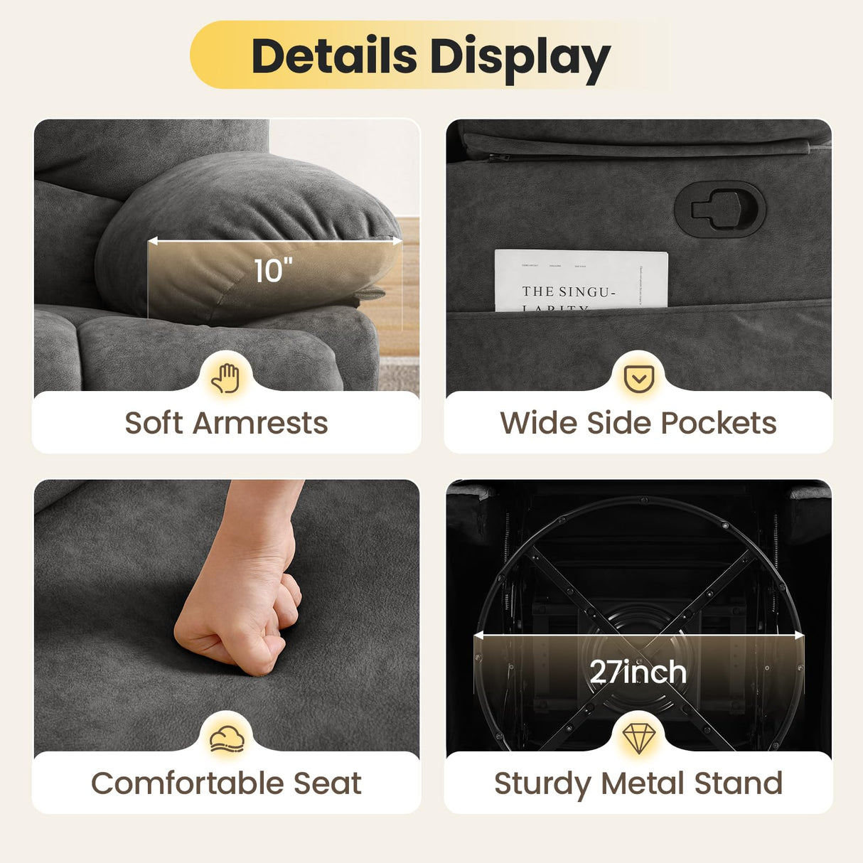 Oversized Recliner Chair,360°Swivel Rocker Recliner for Big Man,Extra Wide Manual Recliners,Overstuffed Soft Rocking Sofa Chair for Living Room,High Back,Large Footrest(Gray) Generic