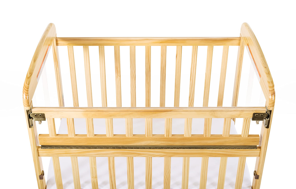 Child Craft Avery SafeAccess Wooden Compact Portable Crib, Features 2 Easy Roll Locking Wheels, Durable Wood Construction, Fits Through Doorways (Natural) Child Craft