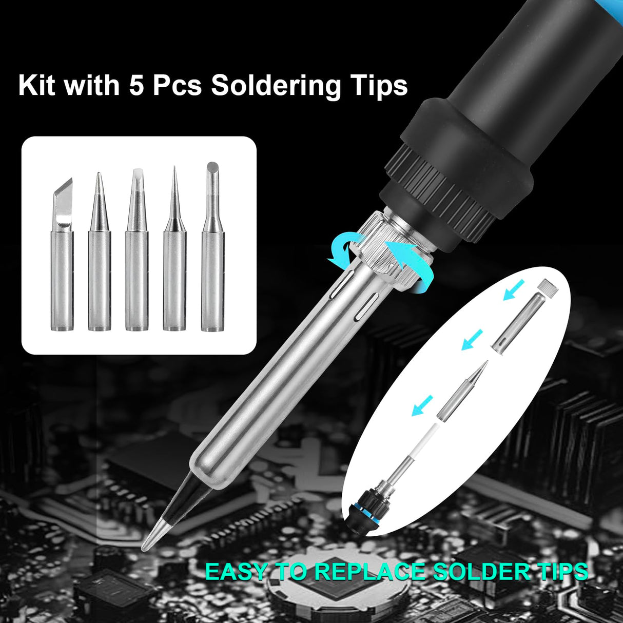 FEITA Electric Soldering Iron Kit with 80W LCD Digital Adjustable Temperature Soldering-iron, 5 Soldering Tips, Rosin Flux, Solder Wires & Stand, Electrical Soldering Kit for Electronics FEITA