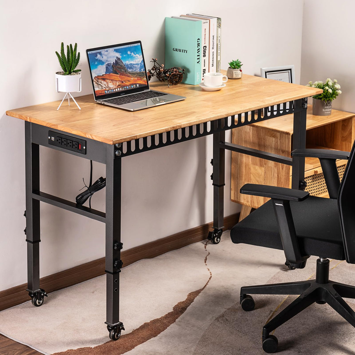 OLBRUS 48 "Adjustable Workbench with Power Outlet, Heavy Duty 2000 LBS Load Capacity Hardwood Workbench Suitable for Workshop, Office, Garage, Home OLBRUS