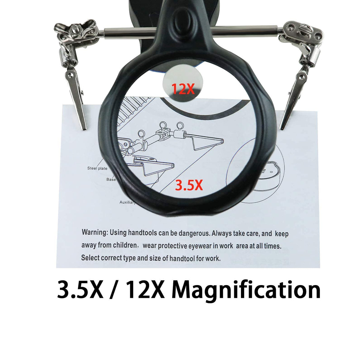 Vludiss Helping Hands Magnifying Glass Soldering Station, LED Lighted 3.5X 12X Magnifier with Auxiliary Clips Alligator Clamp for Miniatures Projects,Model Making, Soldering Vludiss