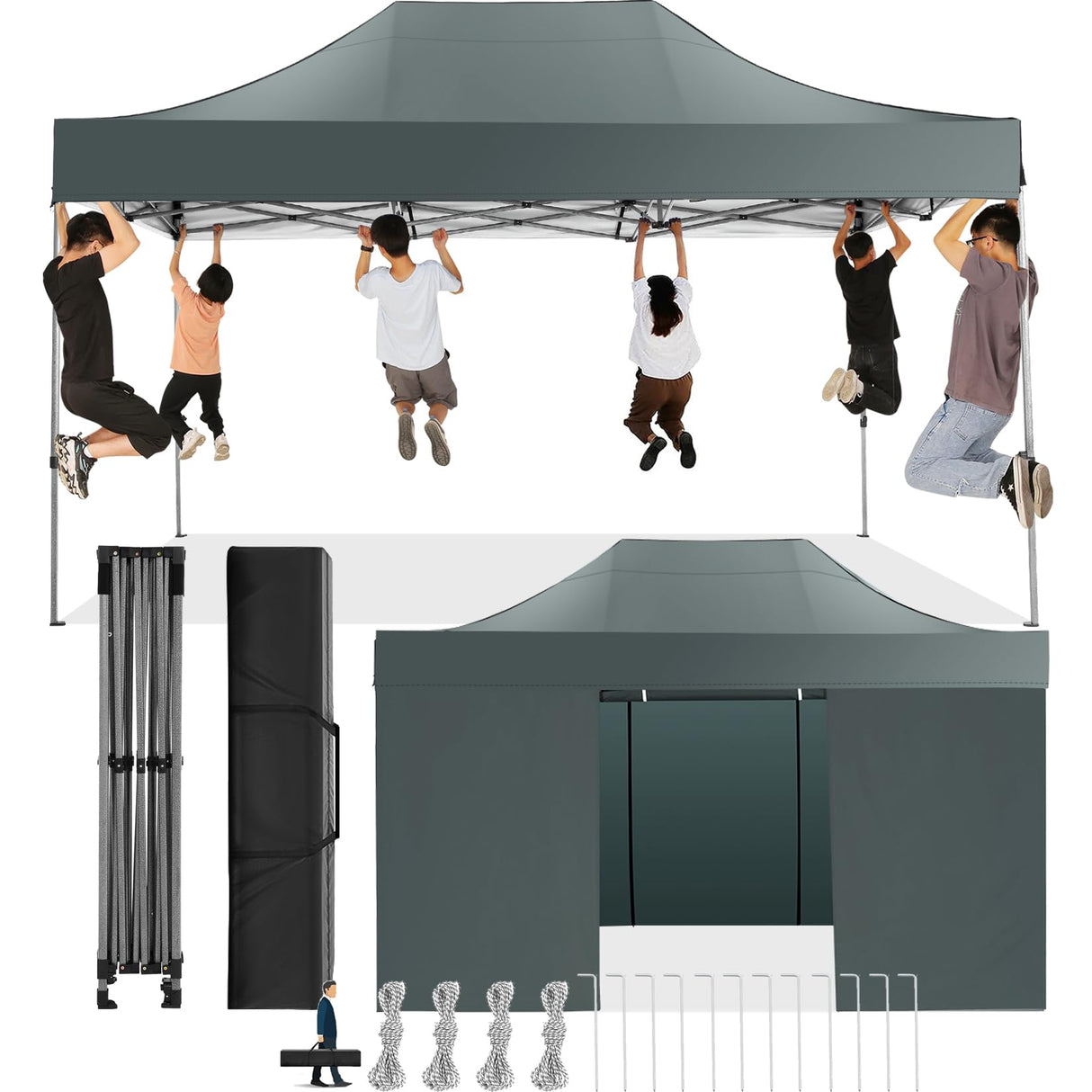 COBIZI 10x15 Pop Up Canopy with 4 Sidewall,Heavy Duty Canopy UPF 50+ All Season Wind Waterproof Commercial Outdoor Wedding Party Tents for Parties Gazebo with Carry Bag(10 x 15 ft Gray) COBIZI