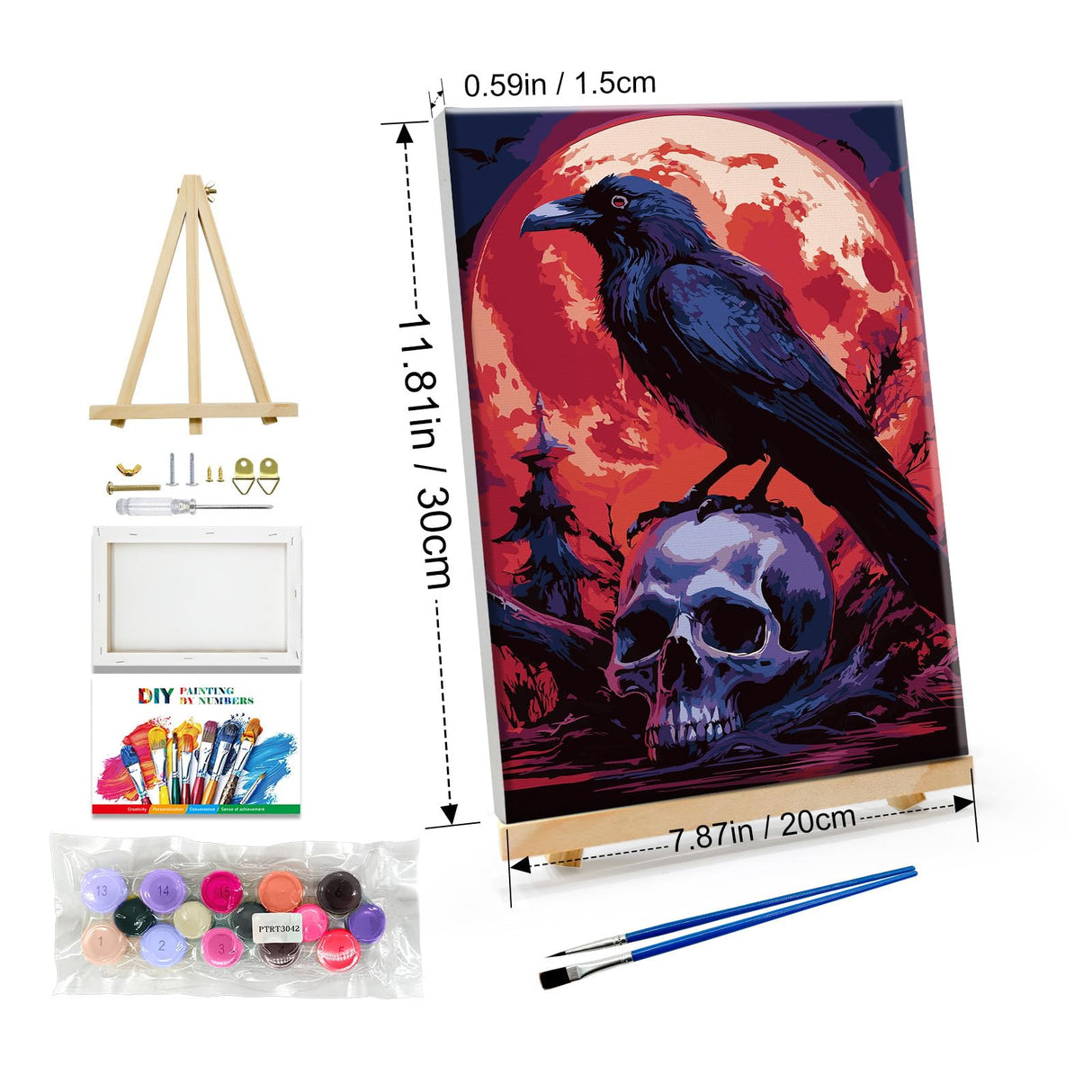 JOOZ Halloween Paint by Numbers Kit for Adults with Frame Skull Paint by Number with Easel Bird Adult Paint by Number Kits DIY Moon Digital Oil Painting Kits for Ideal Gift Home Wall Decor 8x12 Inch JOOZ