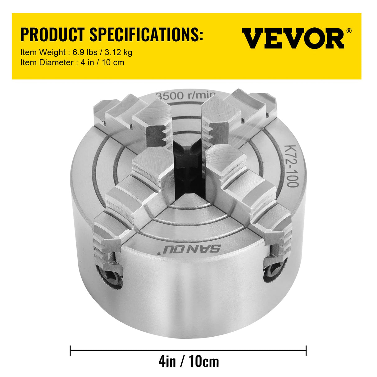 Mophorn K72-100 Lathe Chuck 4 Inch 4-Jaw,Lathe Chuck Independent Reversible Jaw,Metal Lathe Chuck Turning Machine Accessories,for Lathes Machine VEVOR