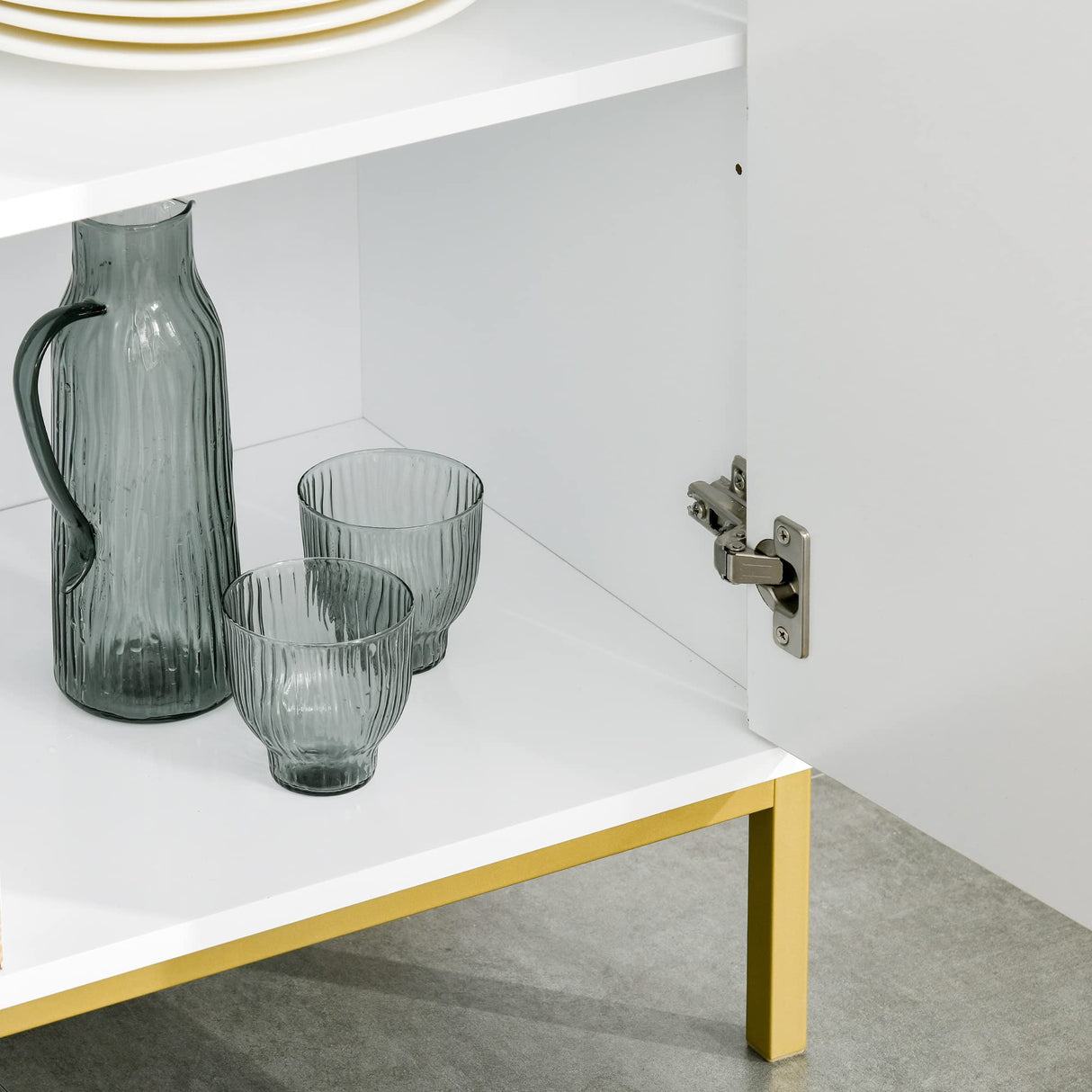 HOMCOM 3 Door Sideboard Buffet Cabinet, Kitchen Cabinet, Coffee Bar Cabinet with Chevron Pattern, Adjustable Shelf and Metal Legs, Natural Wood HOMCOM