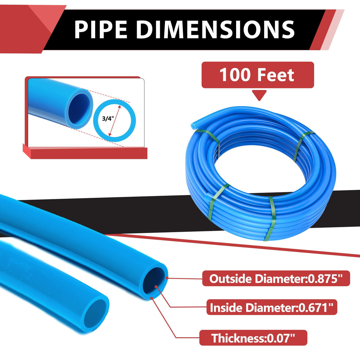 EFIELD 3/4 Inch 100 ft Pex A Pipe/Tubing BLUE Color for Potable Water-Plumbing Application with a Pipe Cutter EFIELD