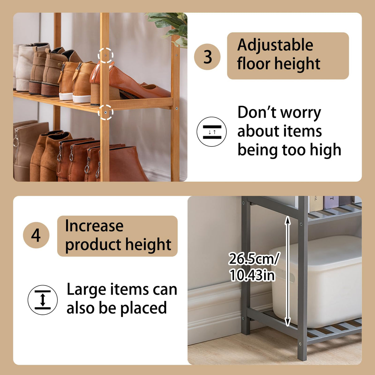 MCBAOB Bamboo Shelf, 4-Tier Bookcase Storage Shelves, Small Book Rack Shelving Unit, Multipurpose Storage Display Shelf for Bathroom Kitchen Living Room Office, 25W x 35D x 100H (4-Tier Natural) MCBAOB