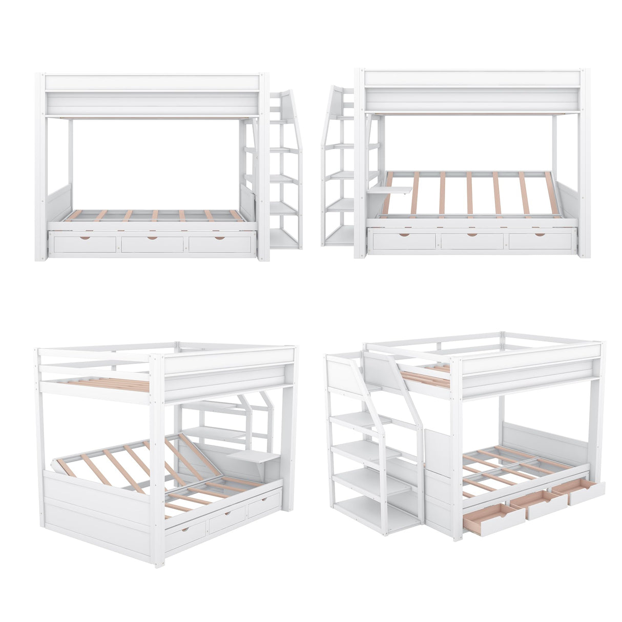 Harper & Bright Designs Wooden Bunk Bed,Full Over Full Bed with Drawers and Staircase for Storage, Multi-Functional Convertible Full Size Daybeds Futon Bed, No Box Spring Needed,White Harper & Bright Designs