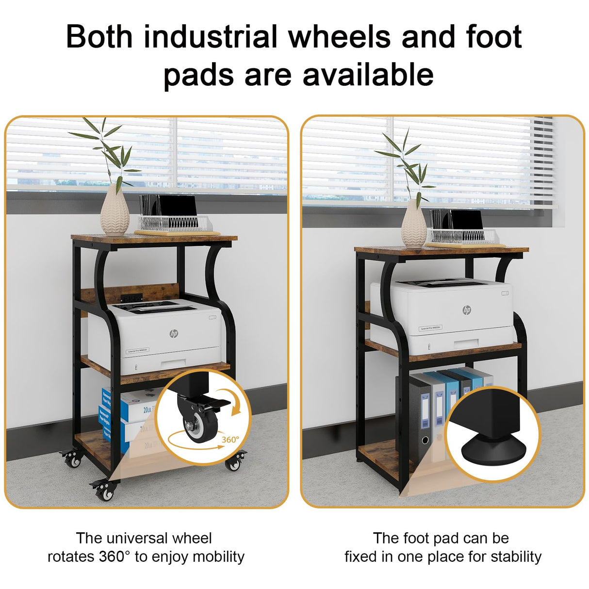 Natwind 3 Tier Printer Stand,Printer Table with Adjustable Storage Shelf, Rolling Printer Cart with Wheels for Home Office Organization,Multifunctional Shelves for Heat Press,3D Printer (Retro) Natwind