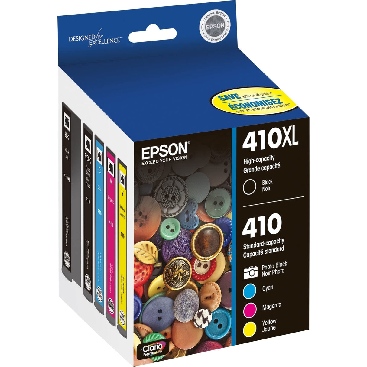 EPSON 410 Claria Premium Ink High Capacity Black & Standard Color Cartridge Combo Pack (T410XL-BCS) Works with Expression Premium XP-530, XP-630, XP-640, XP-7100, XP-830 Epson