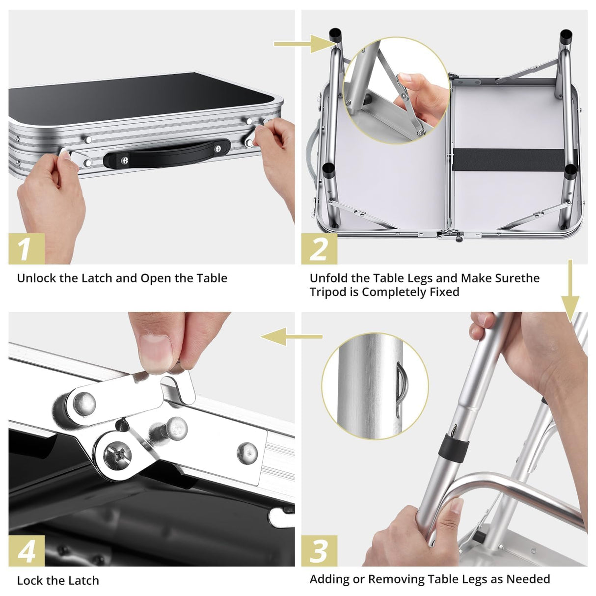 Anbte Folding Camping Table, Aluminum 24" x 16" Adjustable Height Small Folding Table with Carrying Handle, Lightweight, Portable Camping Table Waterproof for Outdoor Indoor Picnic Beach BBQ (Black) Anbte