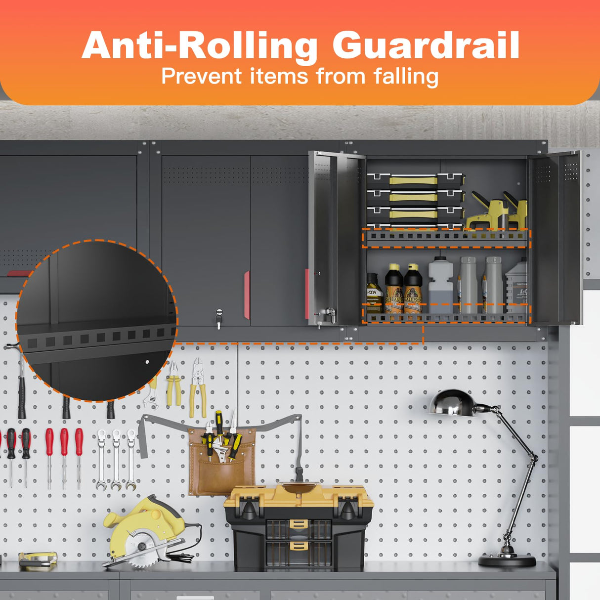 Kelueo Garage Wall Cabinet, Metal Wall Cabinet with Lockable Doors,26" Tall Wall Cabinet with Adjustable Shelf,Garage Storage Cabinets Shelf with Anti-Fall Rails for Garage,Storage Room Kelueo