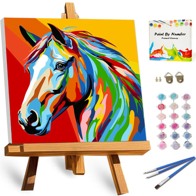 TOCARE Framed Paint by Numbers Kit for Adults, Horse Paint by Numbers with Frame,Simple Oil Horse Paint by Number Framed for Adults Beginner & Kids Ages 8-12(10x10 Inch, Without Easel)