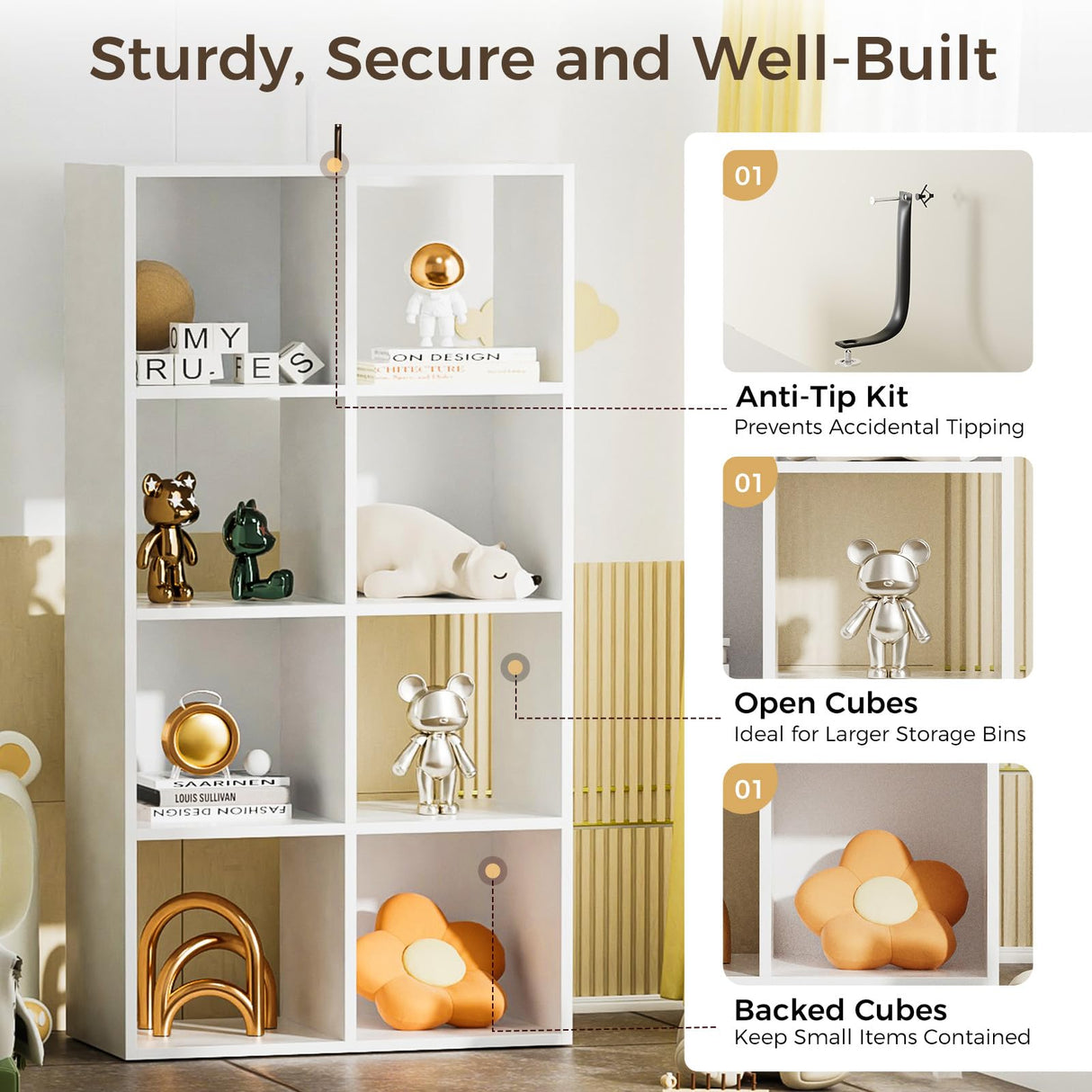 COMHOMA 8 Wood Cube Storage Organizer with Open Back and Removable Back Panels, 11In White Cube Storage Bookshelf, Cubicle Shelf Bookcase for Home Office Bedroom Living Room, Vertical or Horizontal COMHOMA