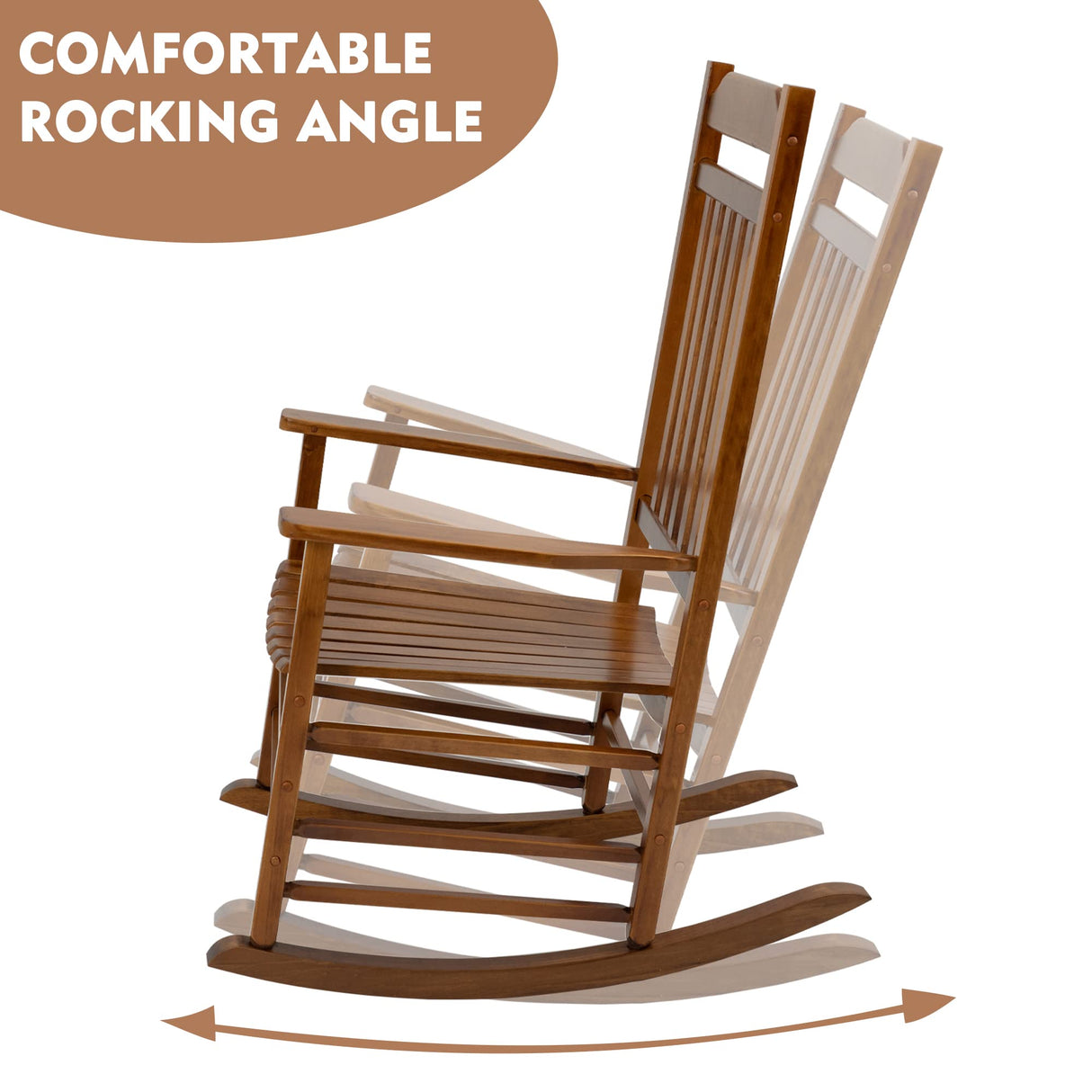 Kozyard High Back Slat Rocking Chair, Solid Wood Outdoor Rocking Chair for Front Porch Furniture, Porch Chairs for Indoor or Outdoor Use (Natural) Kozyard