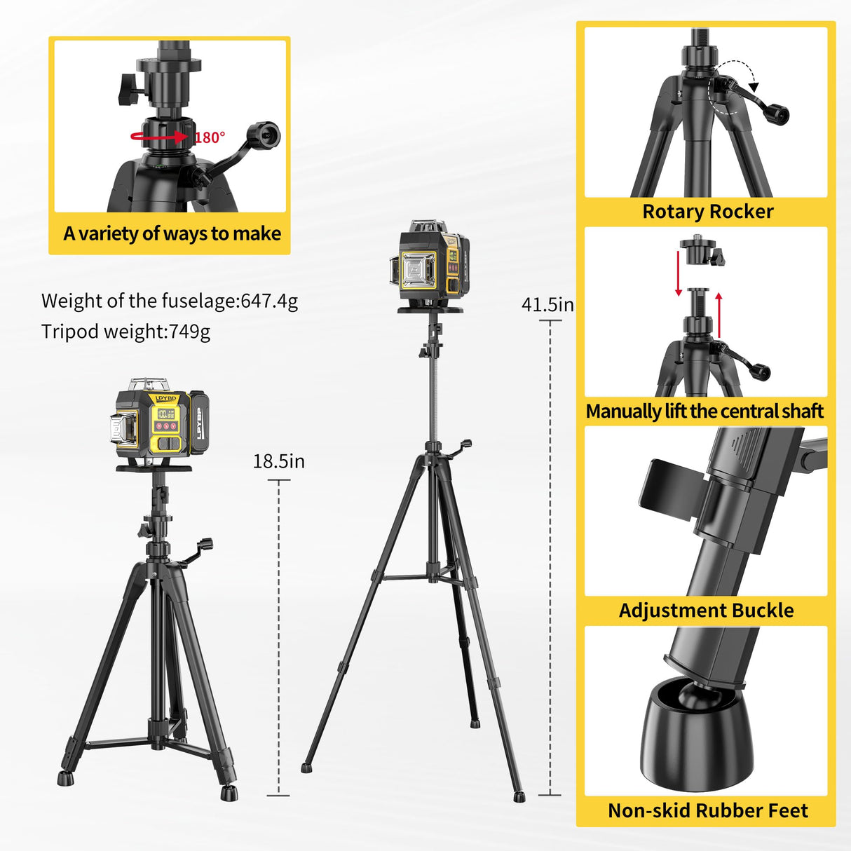 Laser Level 360 Self Leveling with Tripod, 200ft/60m working distance with vertical and horizontal lines, self-leveling mode&IP54 waterproof set LPYBP