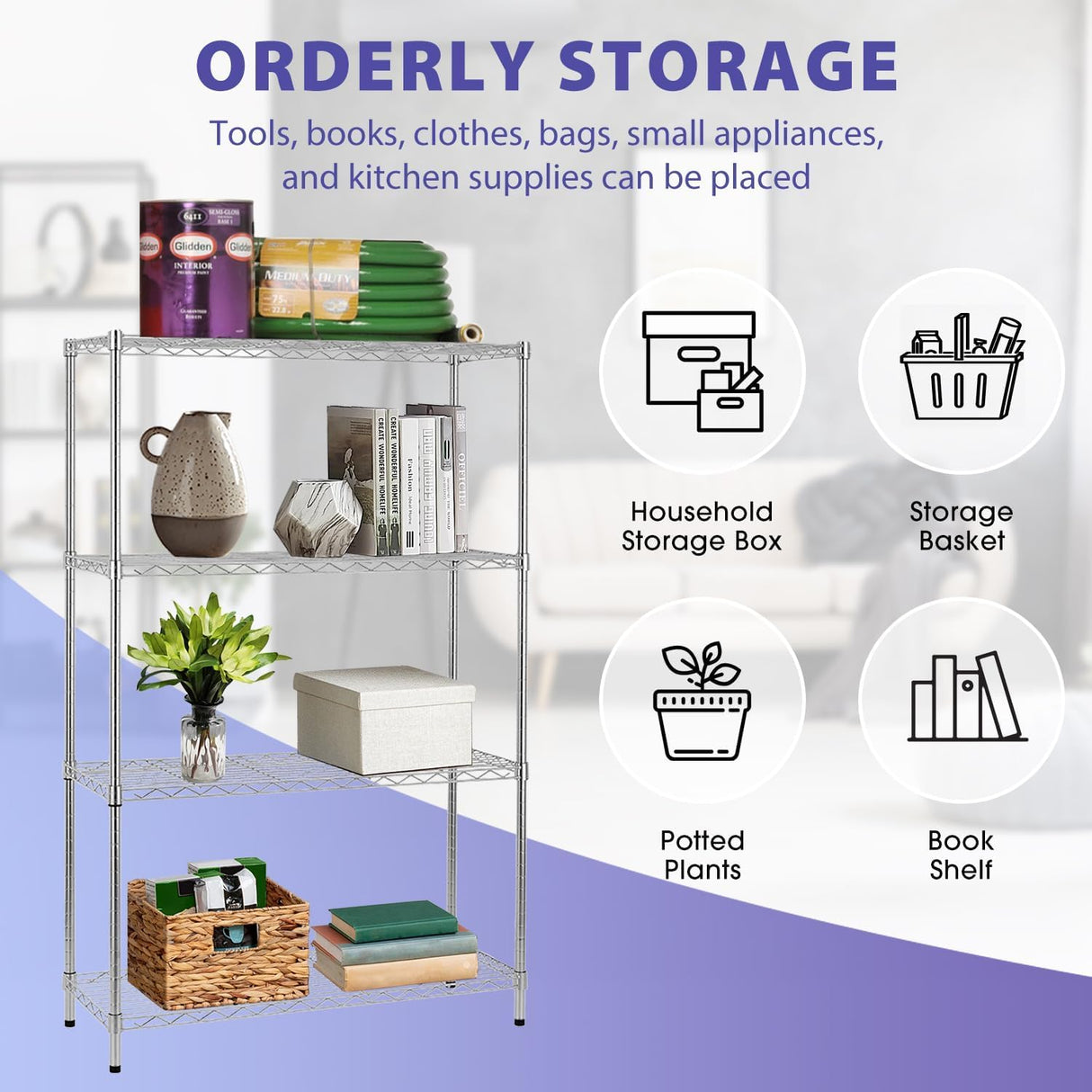 YRLLENSDAN Heavy Duty 4-Tier Wire Shelving Unit – NSF Certified Adjustable Metal Storage Rack for Kitchen, Garage, Pantry – 1000 lbs Capacity – 36" W x 14" D x 54" H YRLLENSDAN