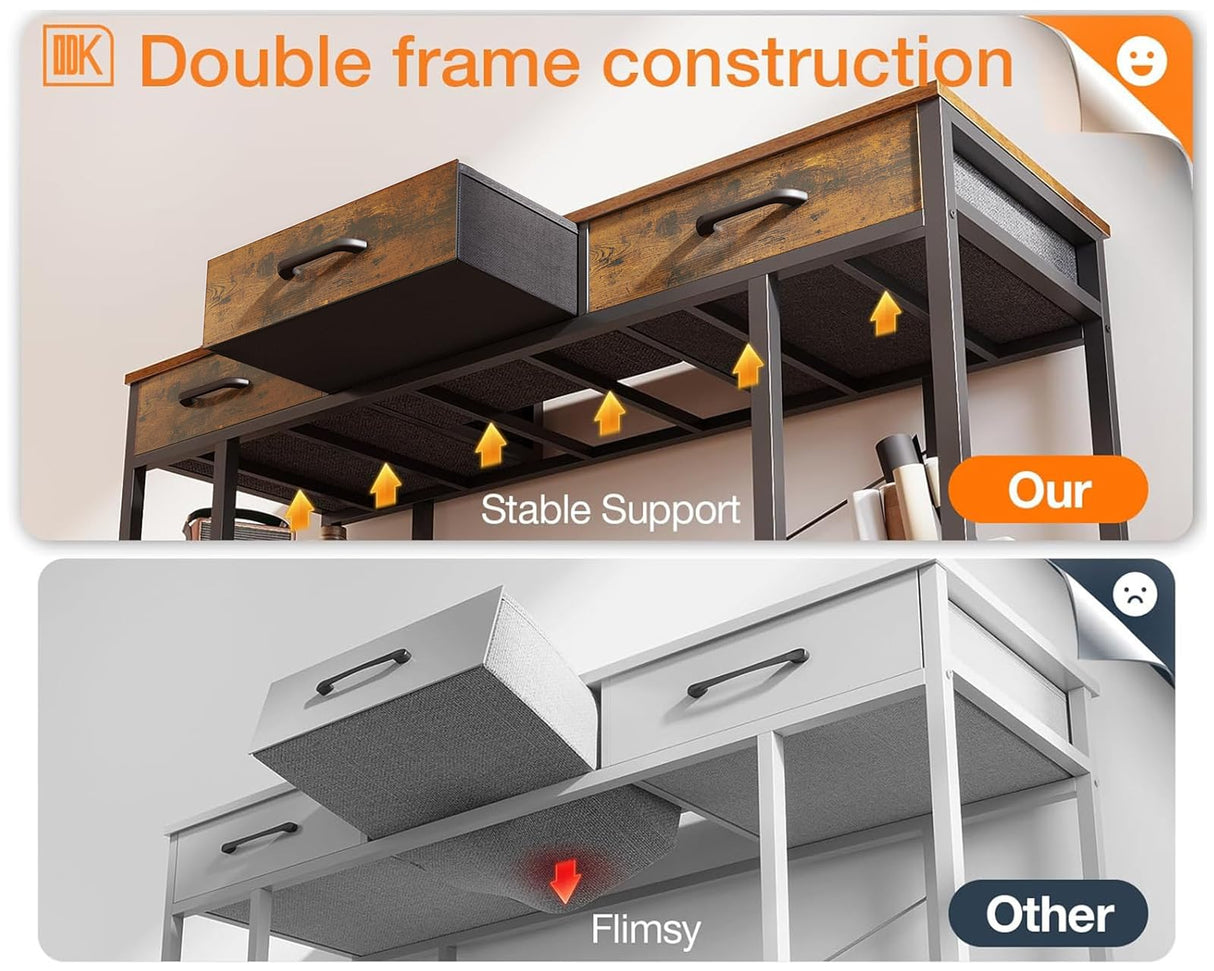 ODK Vintage Small Computer Desk with Fabric Drawers and Storage Shelves - Modern Writing Table, 48"x16" ODK