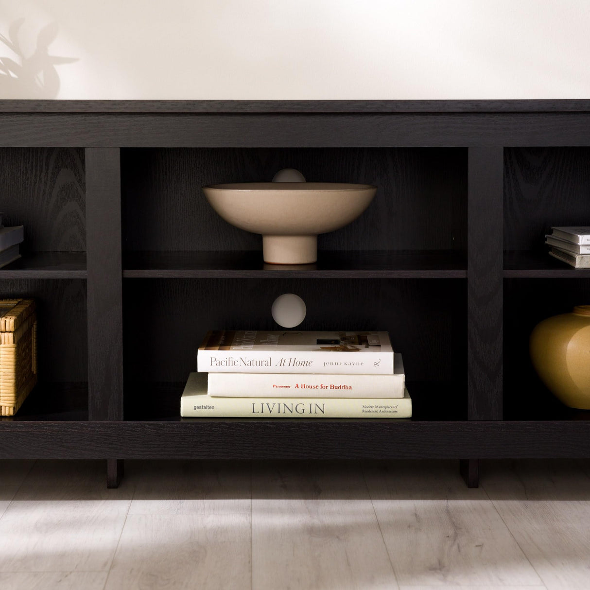 Walker Edison Wren Classic 6 Cubby TV Stand for TVs up to 80 Inches, 70 Inch, Black Walker Edison