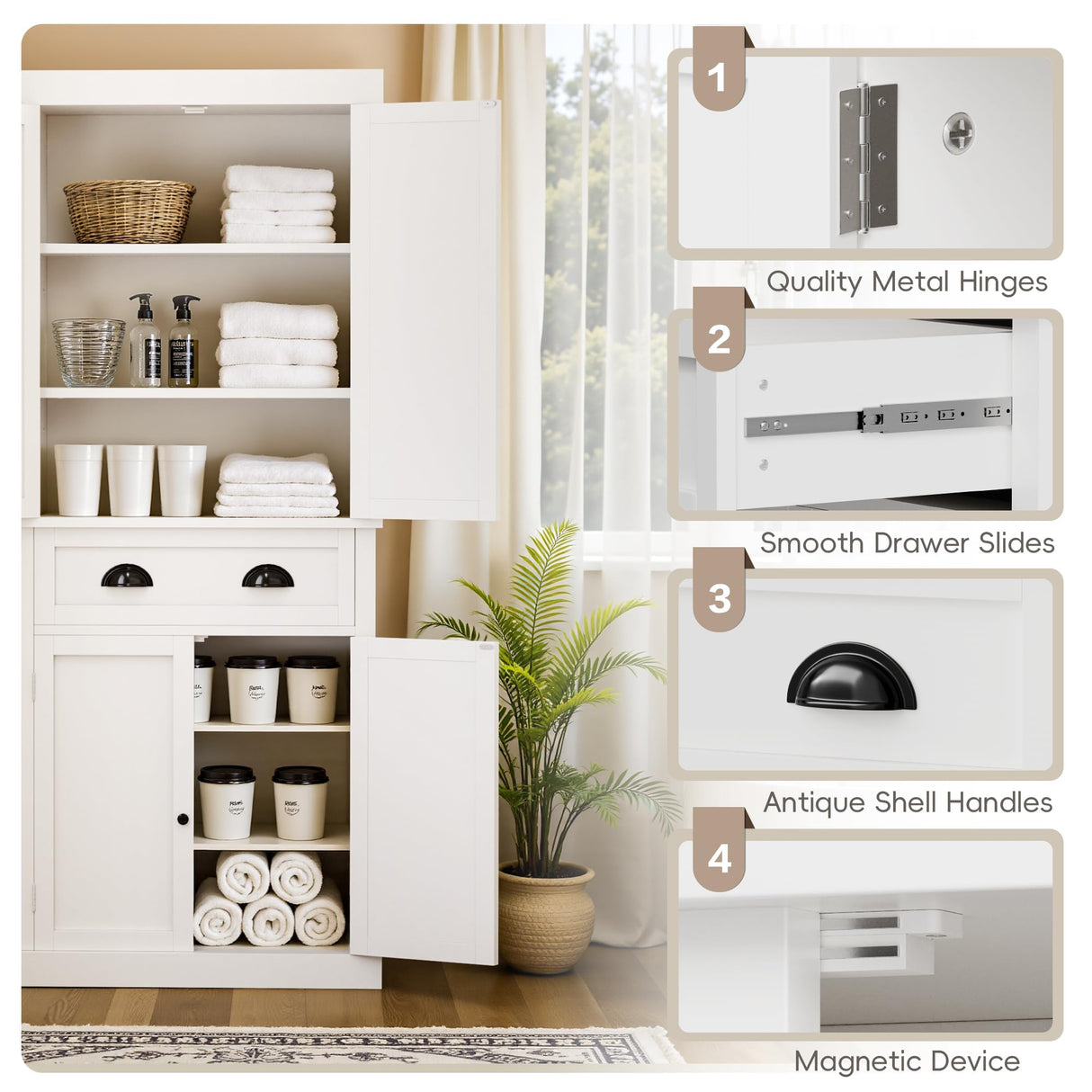 Homall 72" Pantry Storage Cabinet, Kitchen Freestanding Cupboard with Adjustable Shelves & Large Drawer, Tall Buffet Sideboard for Kitchen, Dining Room (White) Homall