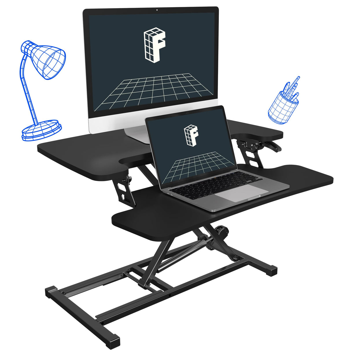 FLEXISPOT 28'' Black Height Adjustable Standing Desk Converter Sit-to-Stand Desk Riser with Wide Keyboard Tray Workstation for Home and Office FLEXISPOT