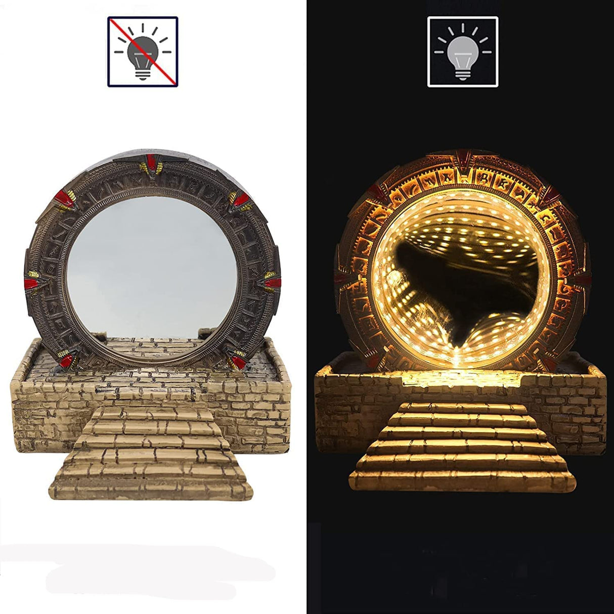 Karc Stargate Mirror Infinity Mirror Tunnel Stargate Model Figure Time Tunnel Merchandise Night Light Table Lamp Desktop Decoration Gift for Children and Adults with Ligh Karc