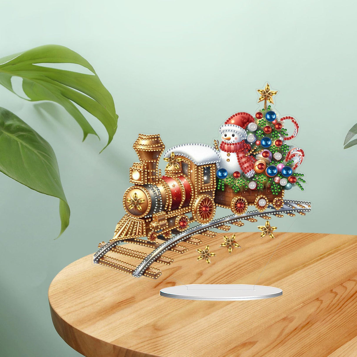 Yimofy DIY Christmas Diamond Painting Desktop Ornament Kits, Double Sided Acrylic Train Christmas Tree Snowman Tabletop Decoration Diamond Art Painting Kit for Adults (Train) Yimofy