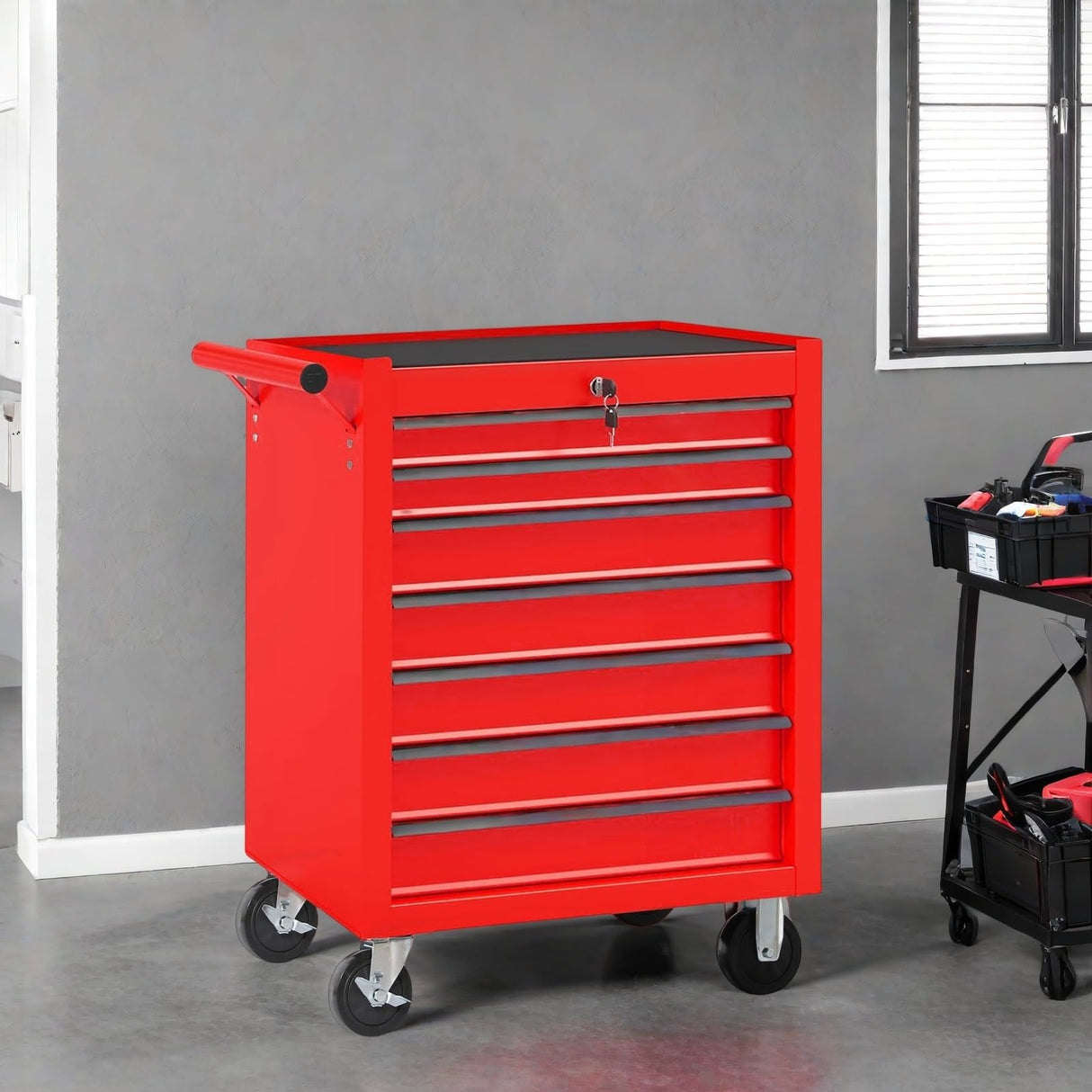 SEVOBAL Tool Chest, 7-Drawer Rolling Tool Storage Cabinet with Interlock Mechanism & Spacious Bottom Area, 31'' Metal Utility Cart with 4 360°Universal Wheels & Central Lock for Garage Work Shop, Red SEVOBAL