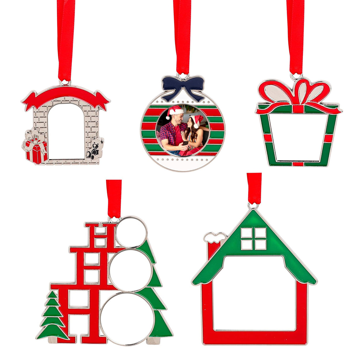 Framendino, 5 Pack Sublimation Hanging Ornament Christmas Metal Ornament Decoration Photo Frame Ornament for Car Christmas Tree Decor Framendino