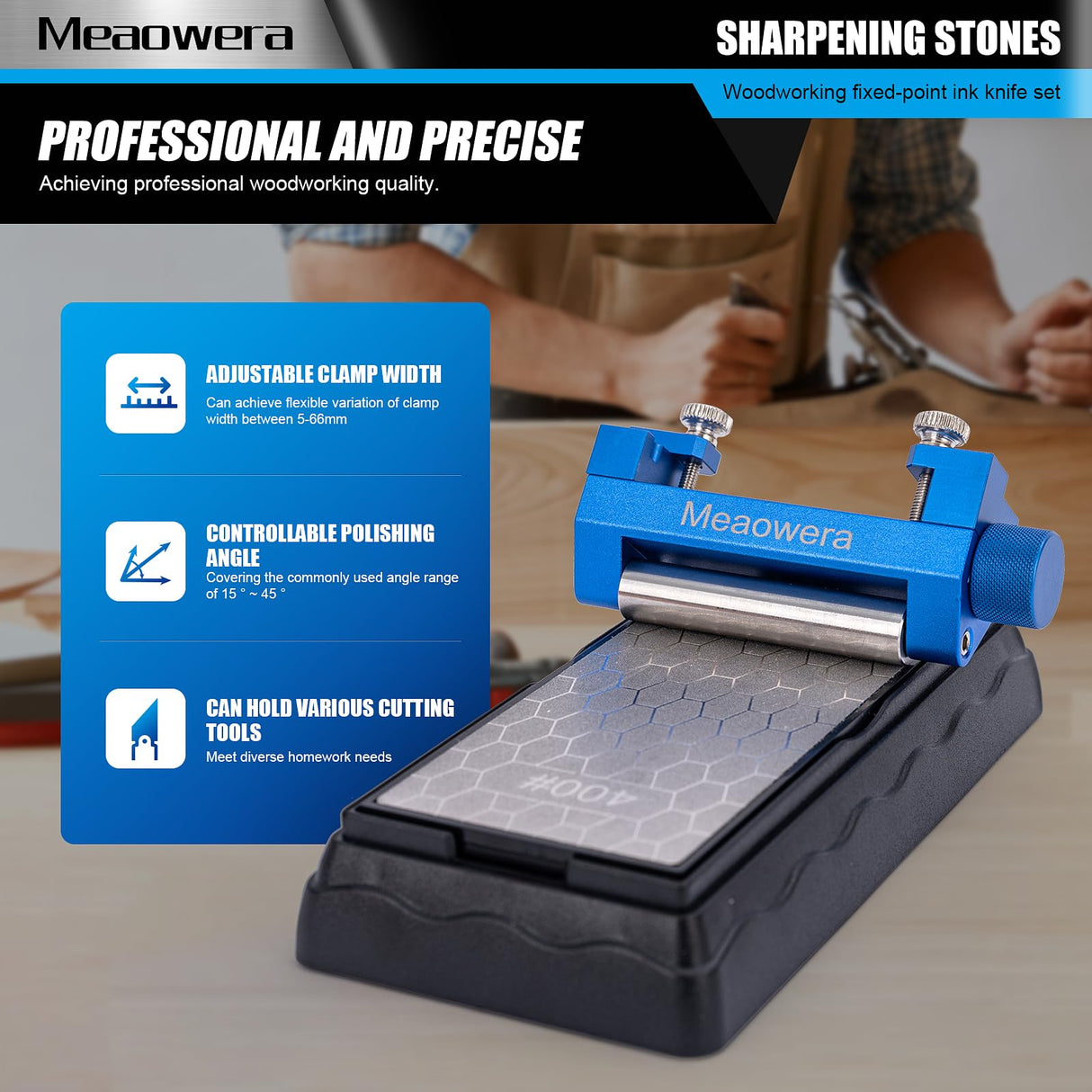 Chisel Sharpening Kit with Adjustable Honing Guide – Wood Chisel Sharpener for Chisels and Planer Blades – Precision Angle Control – No Sharpening Stone Included Meaowera