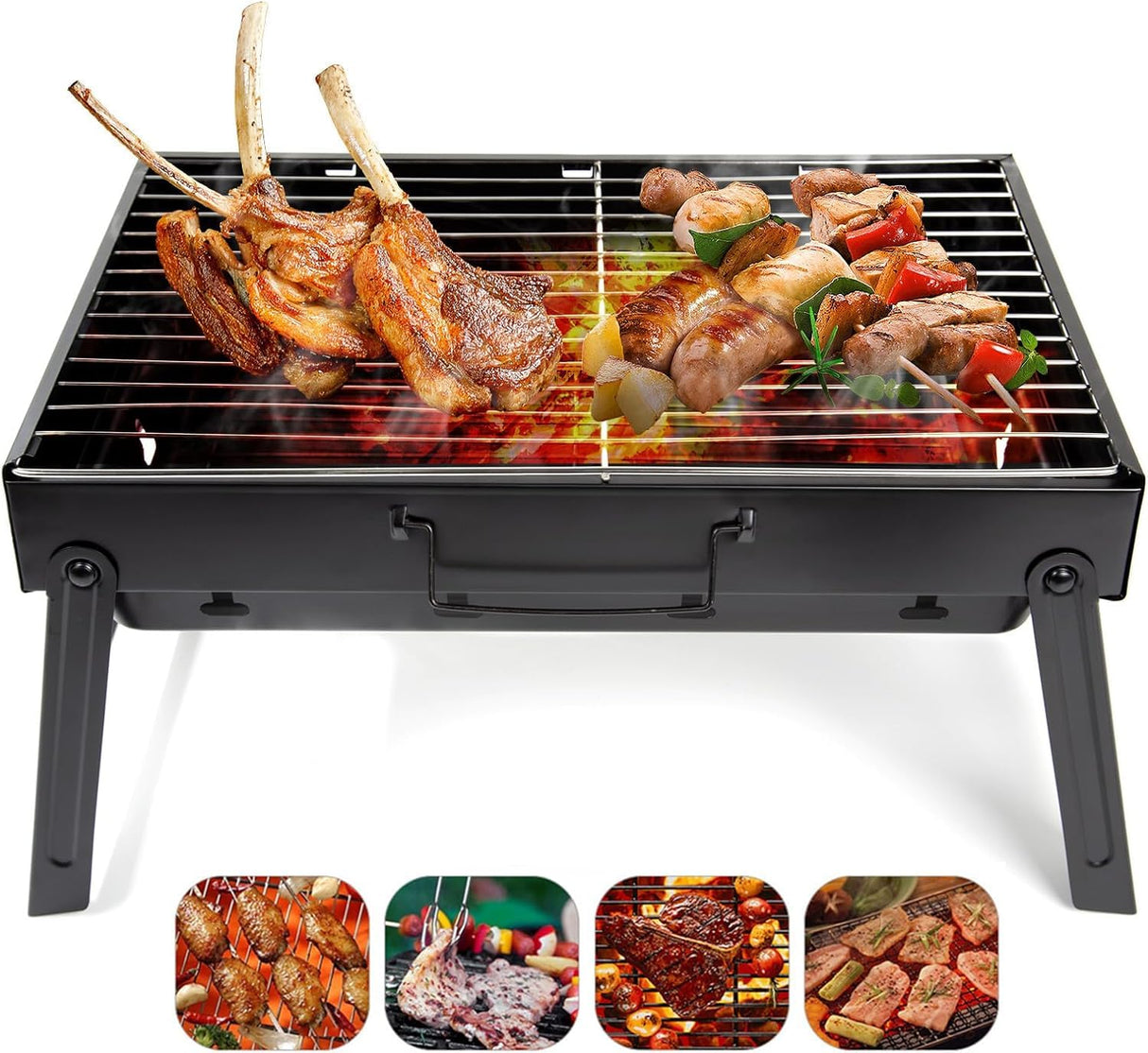 Folding Portable Barbecue Charcoal Grill, Barbecue Desk Tabletop Outdoor Stainless Steel Smoker BBQ for Outdoor Cooking Camping Picnics Beach (M1) AGM