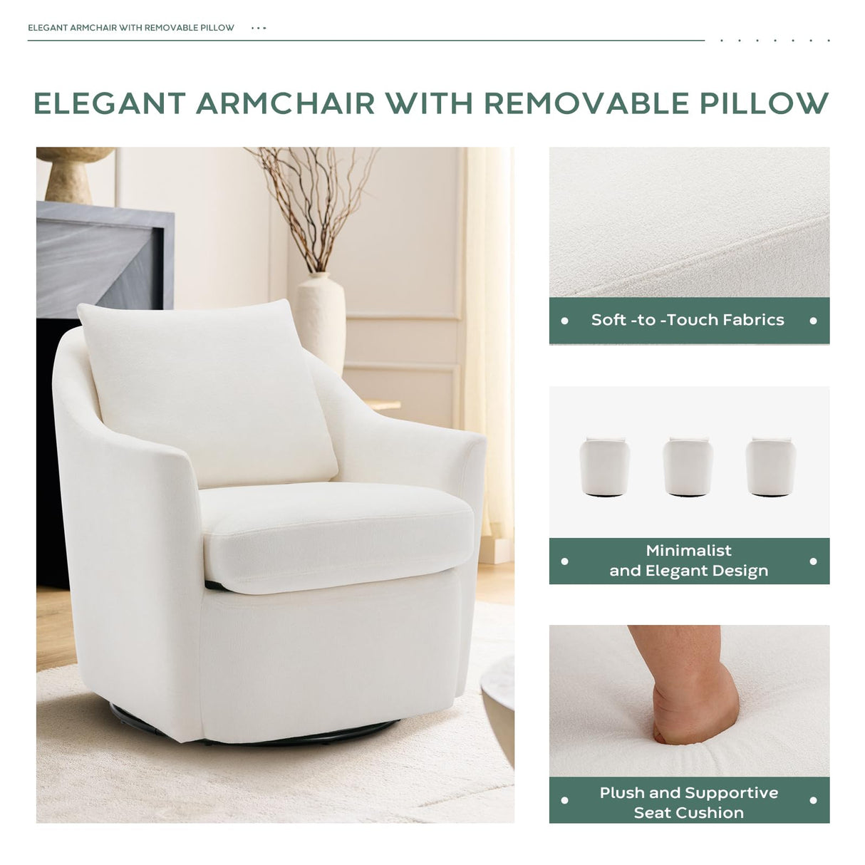 COLAMY Swivel Barrel Chair, Accent Chair Upholstered ArmChair with Plump Pillow Modern Comfy Sofa Chair for Living Room/Bedroom/Reading, Beige COLAMY