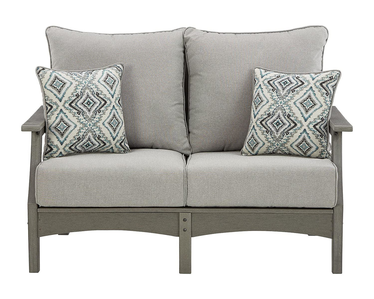 Signature Design by Ashley Outdoor Visola Patio HDPE Loveseat with Nuvella Throw Pillows, Gray Signature Design by Ashley