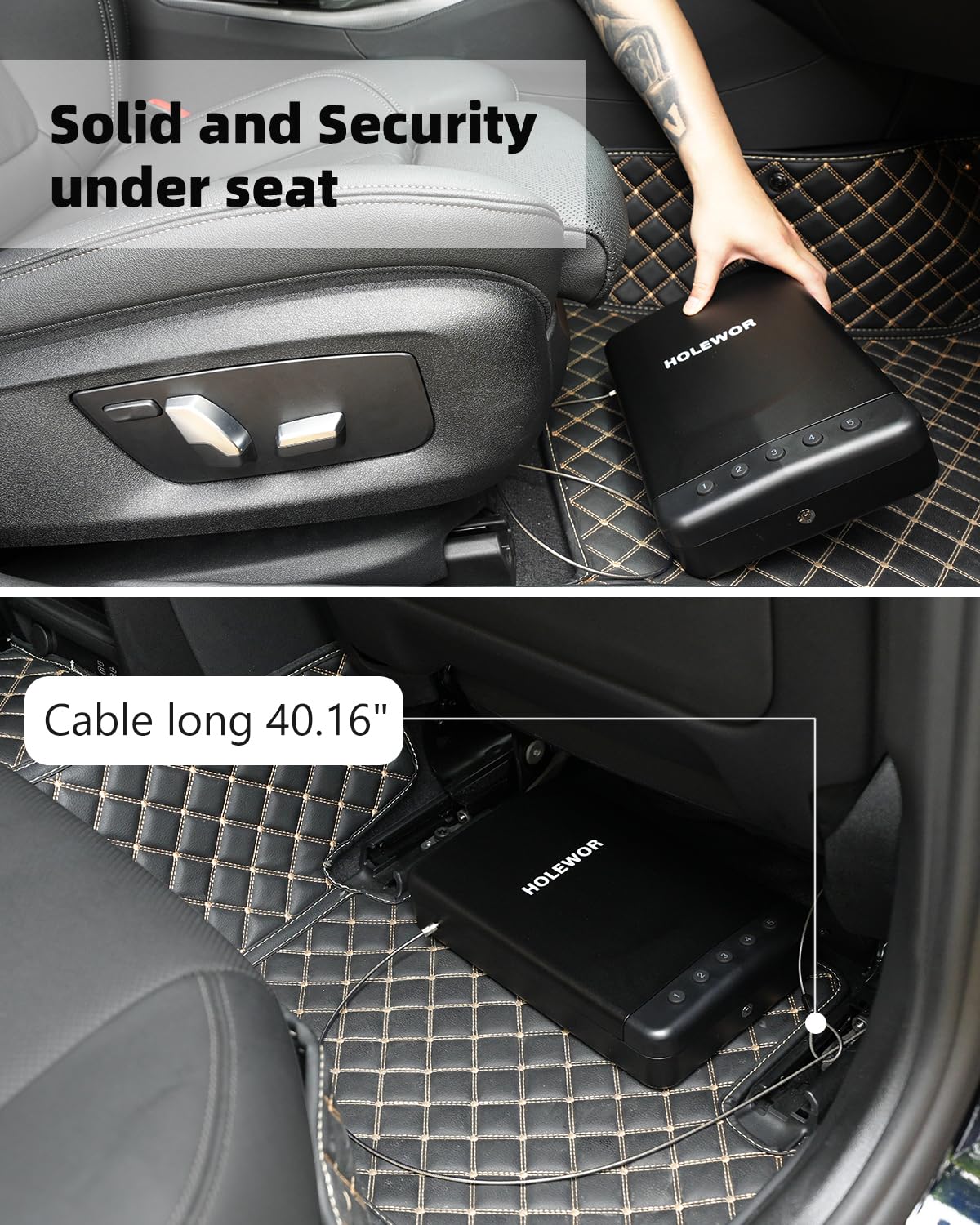 HOLEWOR Pistol Safe Car Gun Safe Small Handgun Safe Quick Release Portable Keypad Gun Lock Box for Nightstand, Bedside, Vehicle Under Seat, Drawer HOLEWOR