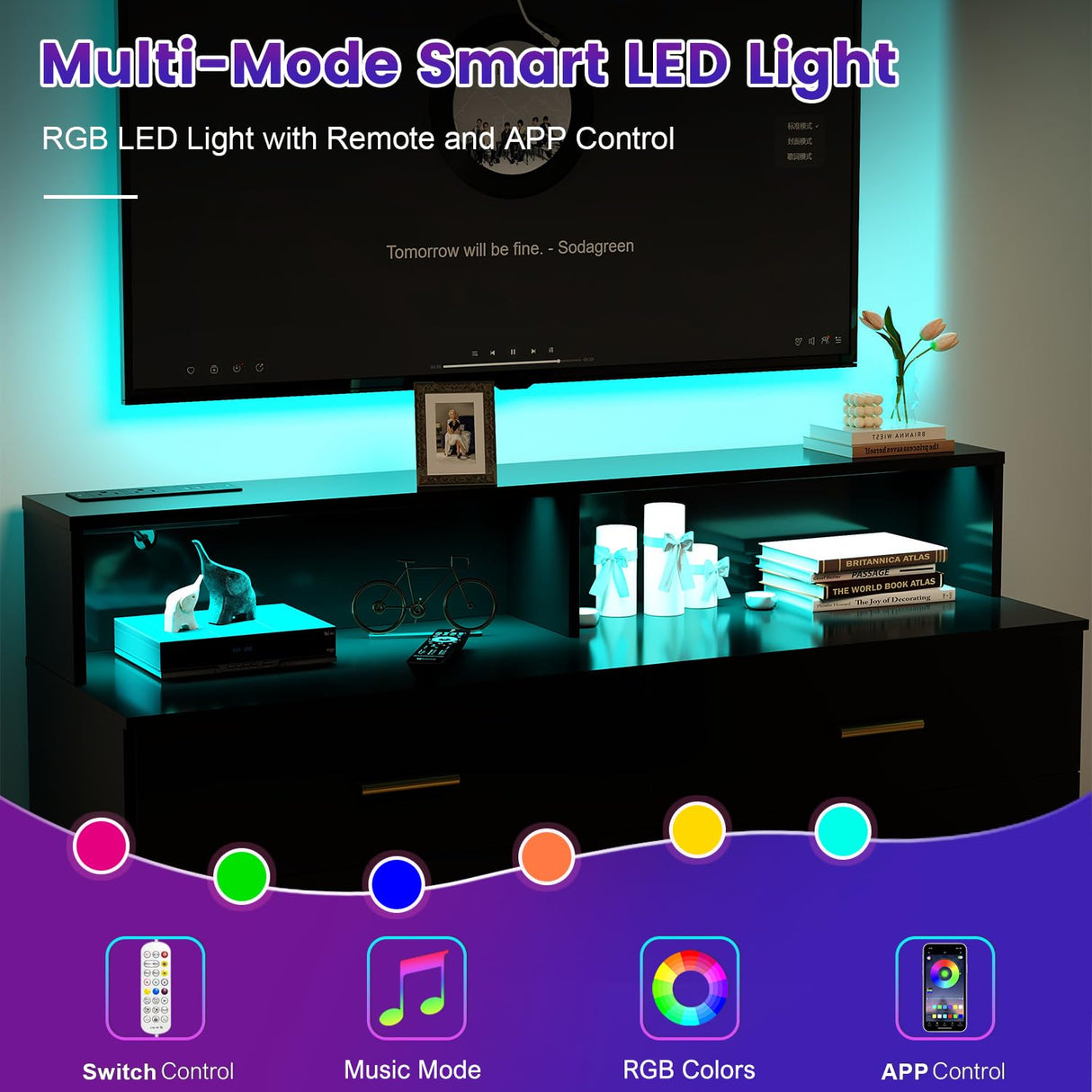 knoworld Black Dresser with LED Lights, 6 Drawer Dresser with Power Outlet for Bedroom, Large Wooden Chest of Drawers, Organizer Cabinet for Bedroom,Living Room,Hallway, Entryway knoworld