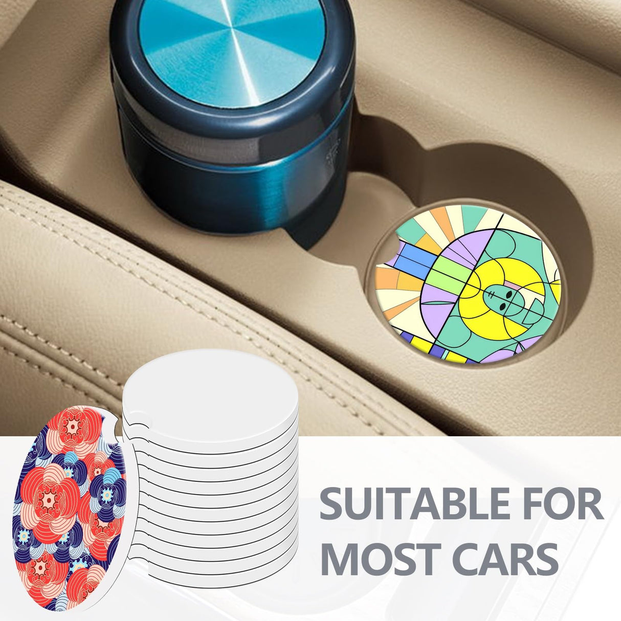 10 PCS Ceramic car Coasters Sublimation Blanks Bulk,for DIY Personalized Printed car Decoration, White Round with Finger notches for Easy disassembly, Christmas Crafts OKBA