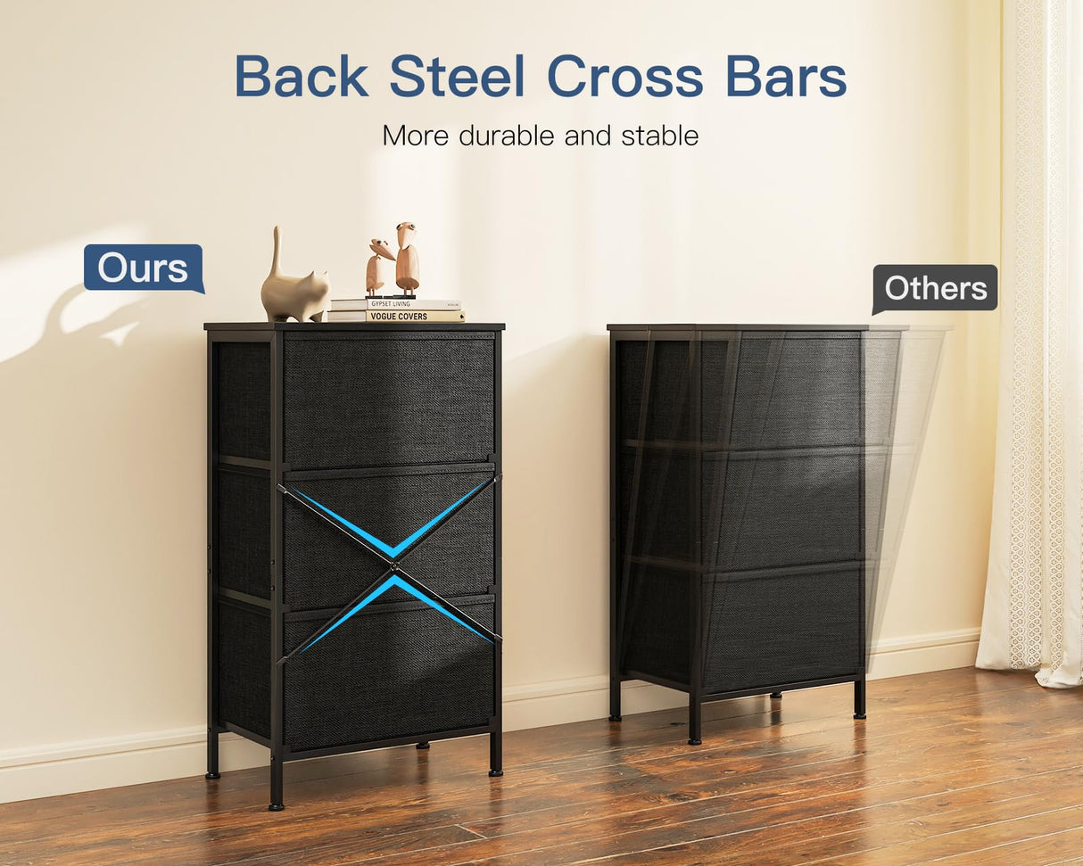 Casaottima Dresser for Bedroom Nightstand, Small Fabric Dresser Chests of Drawers, Closet Organizers and Storage with 3 Drawers, Black Casaottima