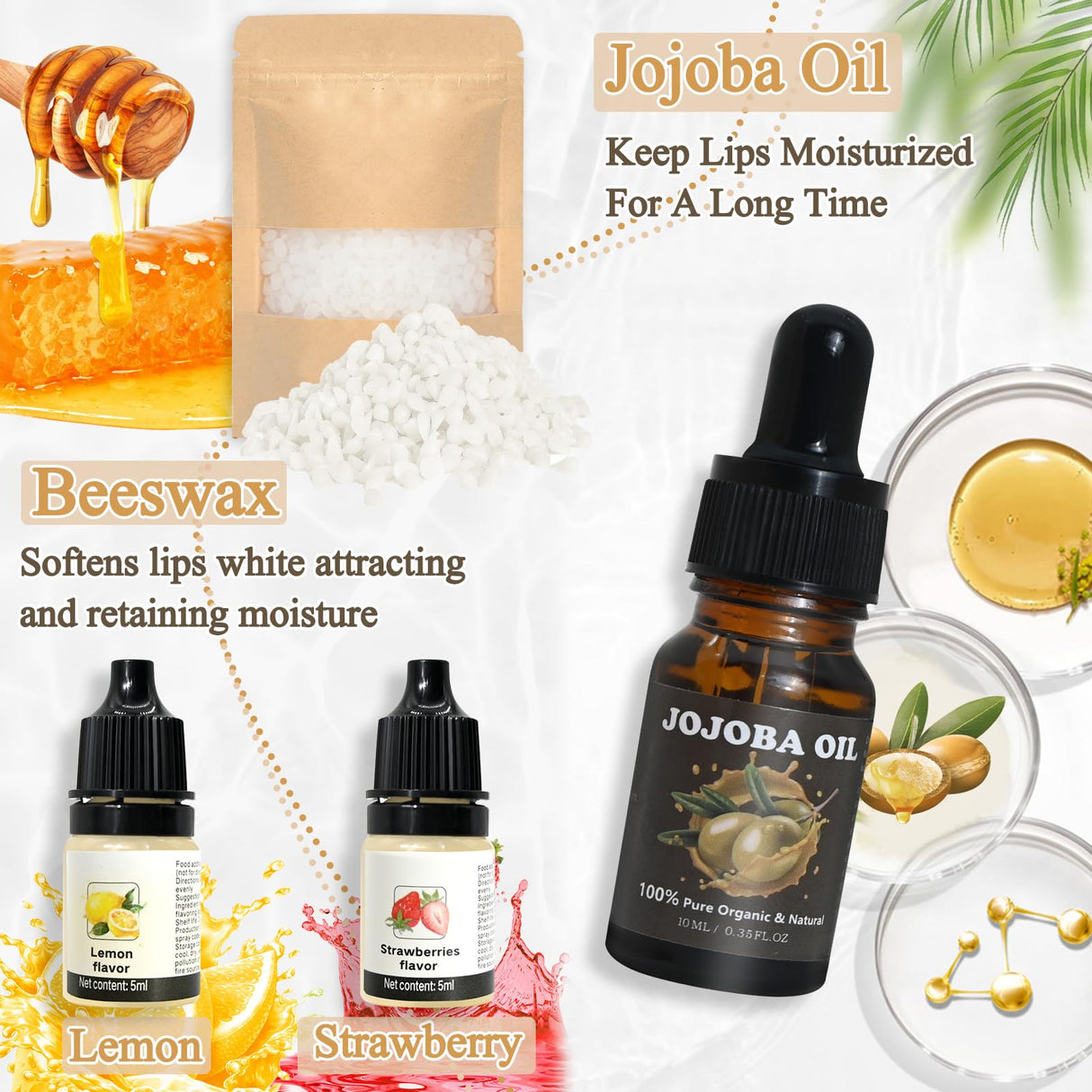 JUYRLE Lip Balm Making Kit- Coconut Lip Gloss Kit with Beeswax, Jojoba Oil, and Coconut Oil for Adults & Girls, Make Your Own Lip Balm– DIY Moisturizing Lip Care JUYRLE